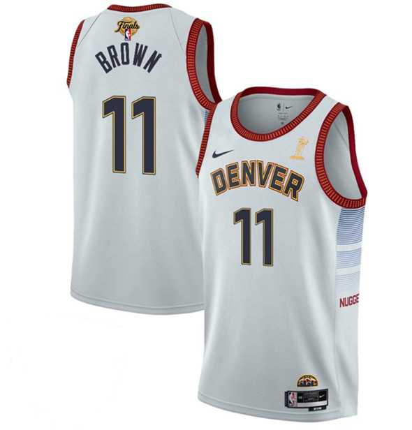 Mens Denver Nuggets #11 Bruce Brown White 2023 Finals Champions Icon Edition Stitched Basketball Jersey